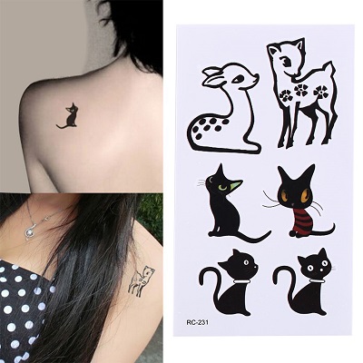 Body-Art-Glitter-Tattoo-Stickers-Black-Cat-Deer-Pattern-WH-104
