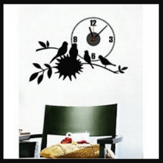 Bird & Nest Wall Clock - Black