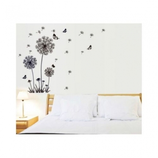 Butterfly Flying In Dandelion Vinyl Wall Sticker - Black