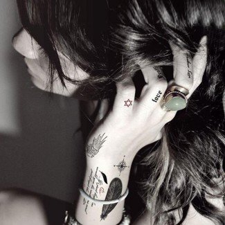 Feather Wing English Alphabet Moon Pattern Waterproof Tattoo