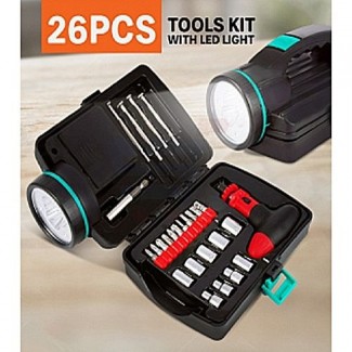 26Pcs Maintenance Tools Kit with LED Emergency Light