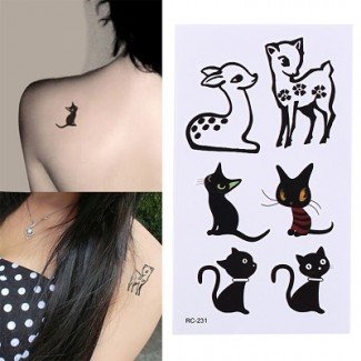 Body Art Glitter Tattoo Stickers Black Cat Deer Pattern