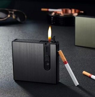 Portable Lighter Push Cigarette Holder Case Tobacco Box