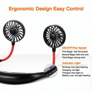 Mini Portable LED Light USB Rechargeable Fan Neck