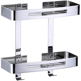 Stainless Steel 2 Tier Wall Mounted Rectangular Bathroom Shelf