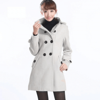 Women's Hooded Double Breasted Trench Wool Coat