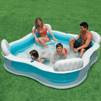 Inflatable Family Pool With Backrest Seats Cup Holder