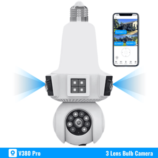 03 Lenses Triple Screen 2+2+2MP Wireless Wifi E27 Light Bulb Camera
