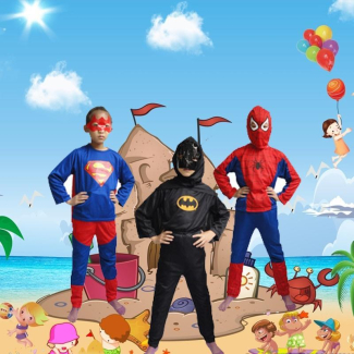 Pack of 3 Superheroes - Spiderman/Superman/Batman Character Costume Dresses for Kids (2-10 Years) - Full Costumes Suit with Mask