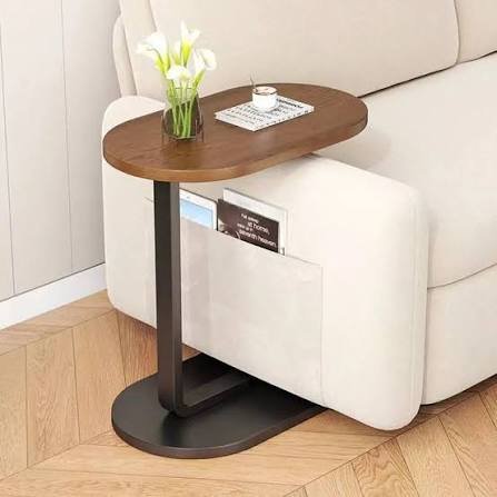 Oval Shaped C Wooden Side Table for Sofa, Bed & Living Room | Solid Wood Laptop & Study Table